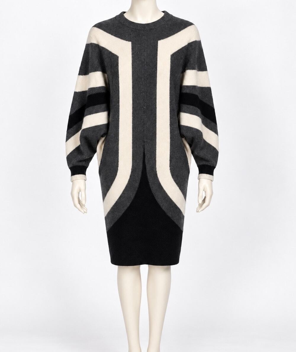 Vintage SEMPLICE Lambswool Angora Sweater Dress Sz XS / Small White Black